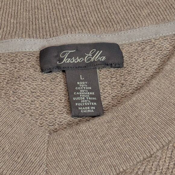 Tasso Elba Cashmere Blend Sweater With Elbow Patches Large Tan - Picture 2 of 7